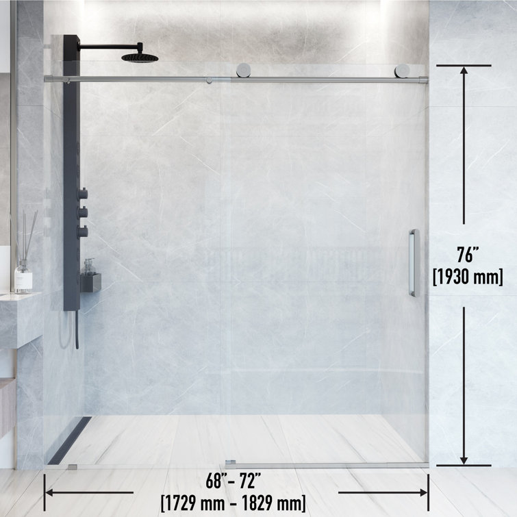Elan 68-72" Stainless Steel Frameless Sliding Shower Door with Clear Glass