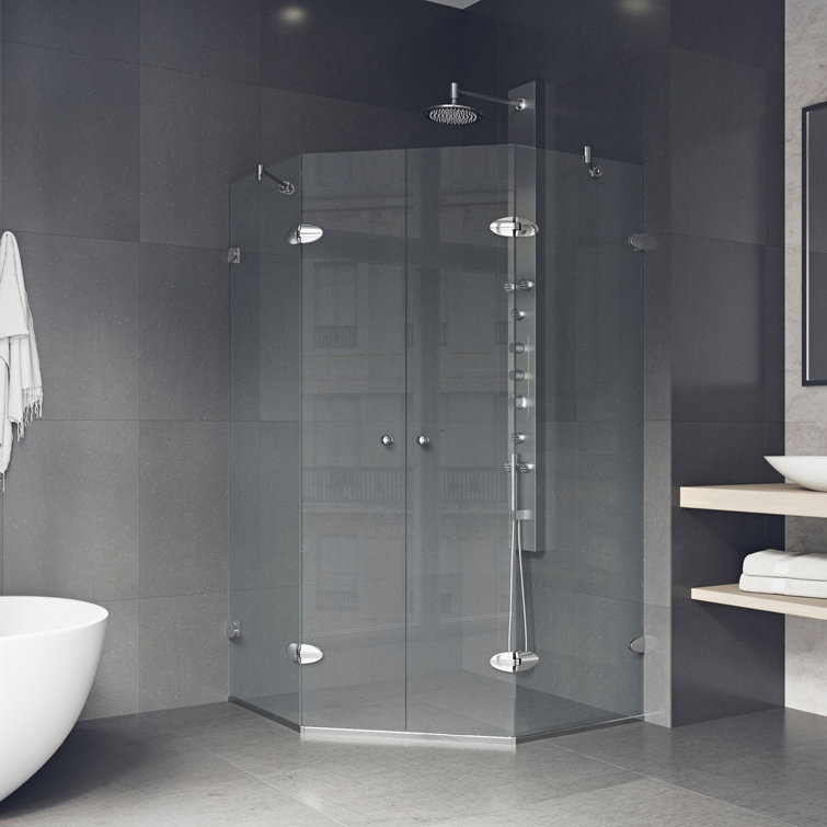 Gemini 47" Brushed Nickel Frameless Neo-Angle Shower Enclosure