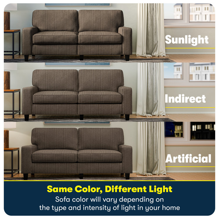 Palisades Compact Linen Fabric Sofa with Wood Accents, Riverfront Brown