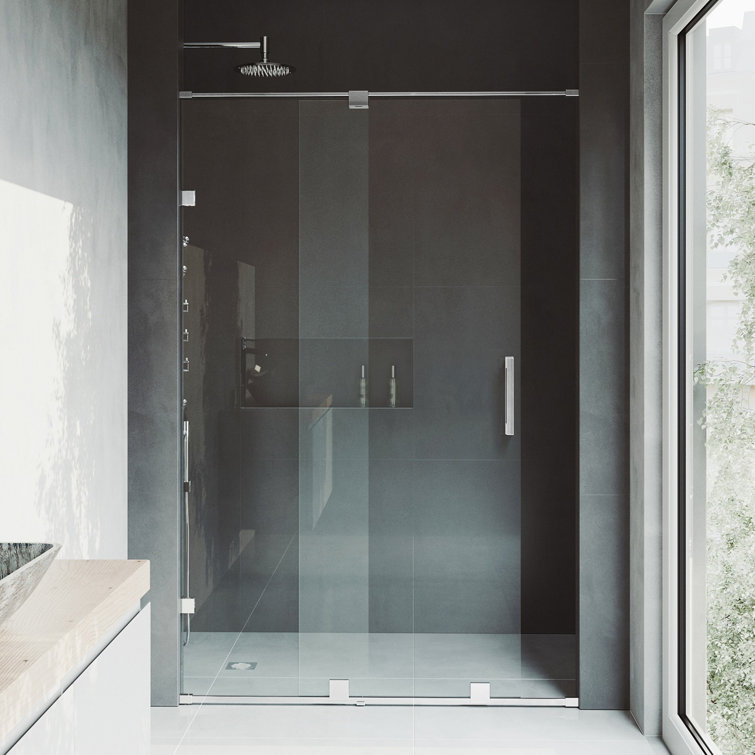 Ryland 60" Frameless Chrome Sliding Shower Door with Clear Glass