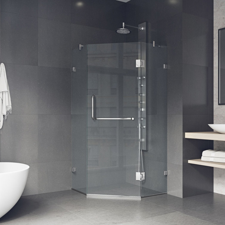 Piedmont Frameless Neo-Angle Shower Enclosure with Clear Glass and Brushed Nickel Hardware