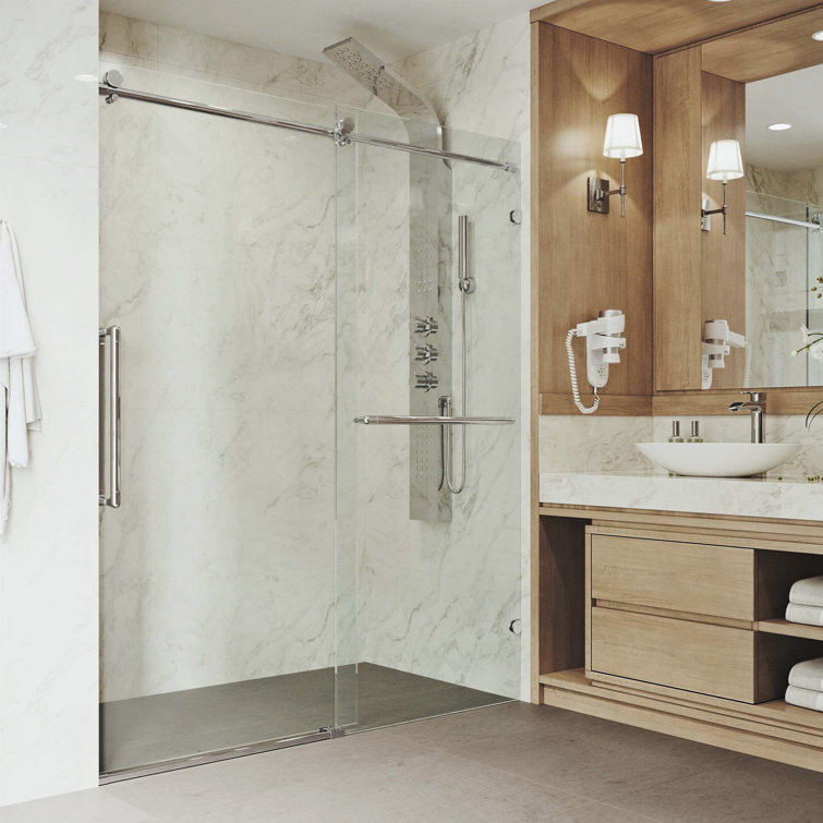 Ferrara Chrome Frameless Sliding Shower Door with Clear Glass