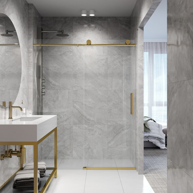 Elan 76" High x 60" Wide Frameless Sliding Shower Door in Matte Brushed Gold