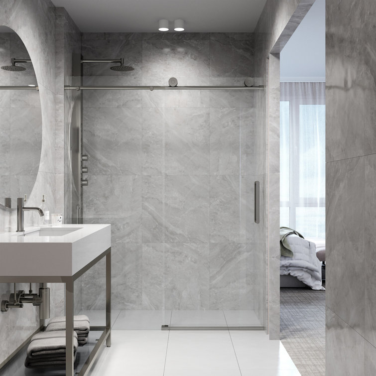 Elan 68-72" Stainless Steel Frameless Sliding Shower Door with Clear Glass