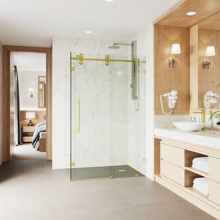 Winslow 46" W x 34" D x 74" H Sliding Frameless Shower Enclosure with 3/8Clear Glass