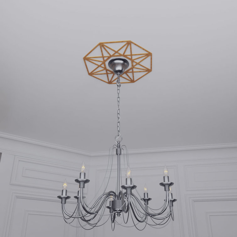 Cherry Wood Geometric Fretwork Ceiling Medallion, 18" Diameter