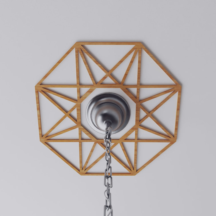 Cherry Wood Geometric Fretwork Ceiling Medallion, 18" Diameter