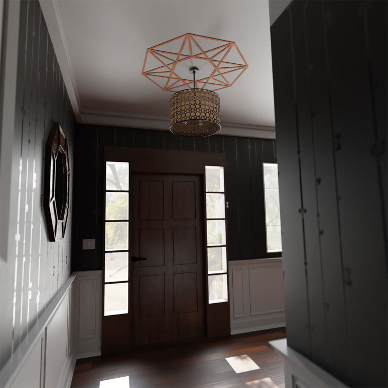 Cherry Wood Geometric Fretwork Ceiling Medallion, 18" Diameter