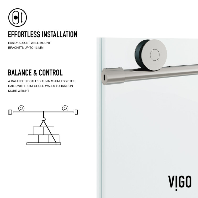 Elan 68-72" Stainless Steel Frameless Sliding Shower Door with Clear Glass