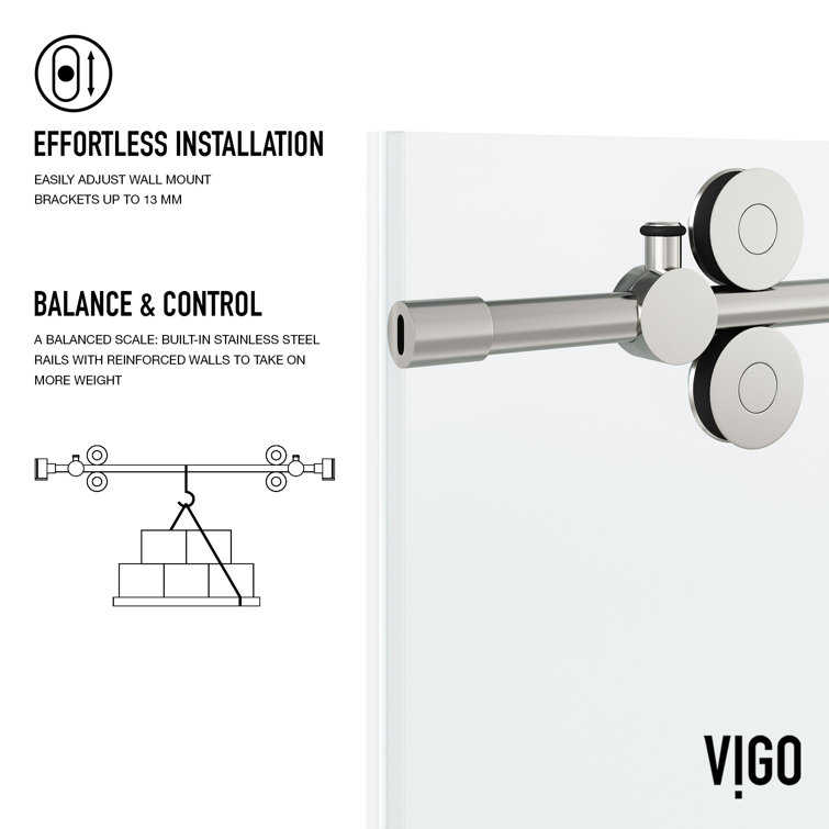 Elan 72" Frameless Clear Glass Sliding Shower Door with Stainless Steel Hardware