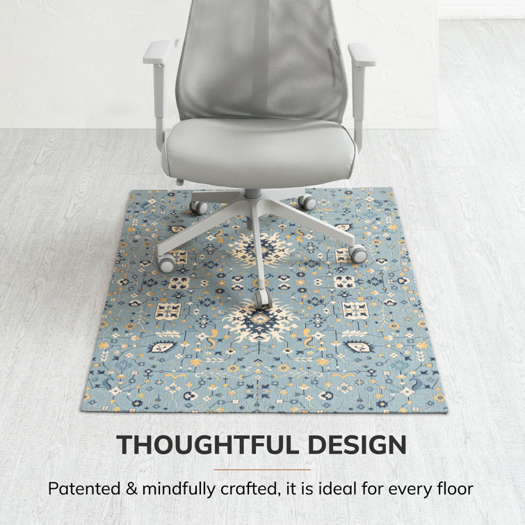 Blue and Beige Jacquard Polyester Office Chair Mat