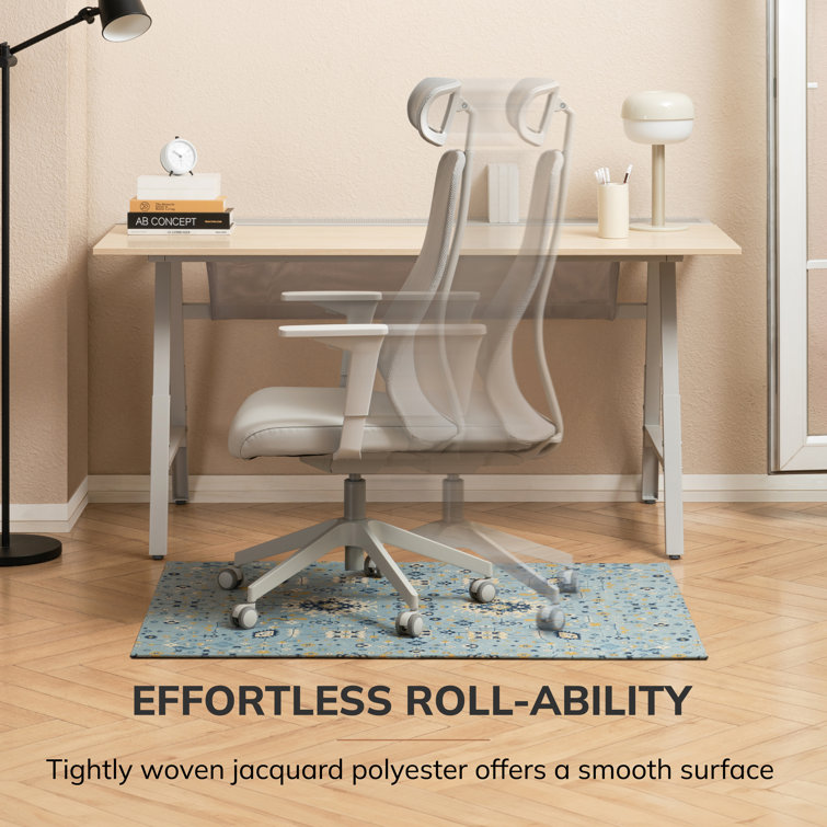 Blue and Beige Jacquard Polyester Office Chair Mat