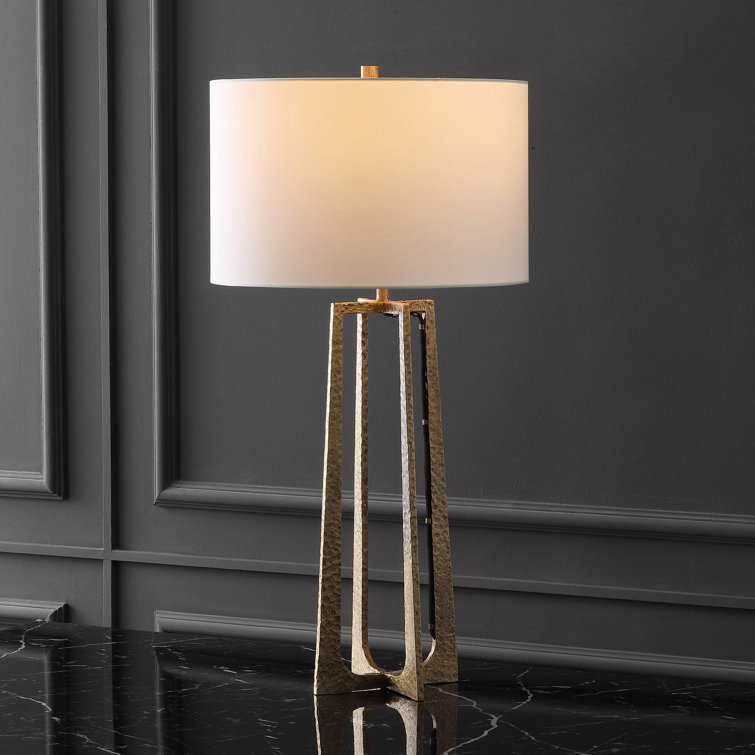 Antique Brass Adjustable Table Lamp with White Linen Shade