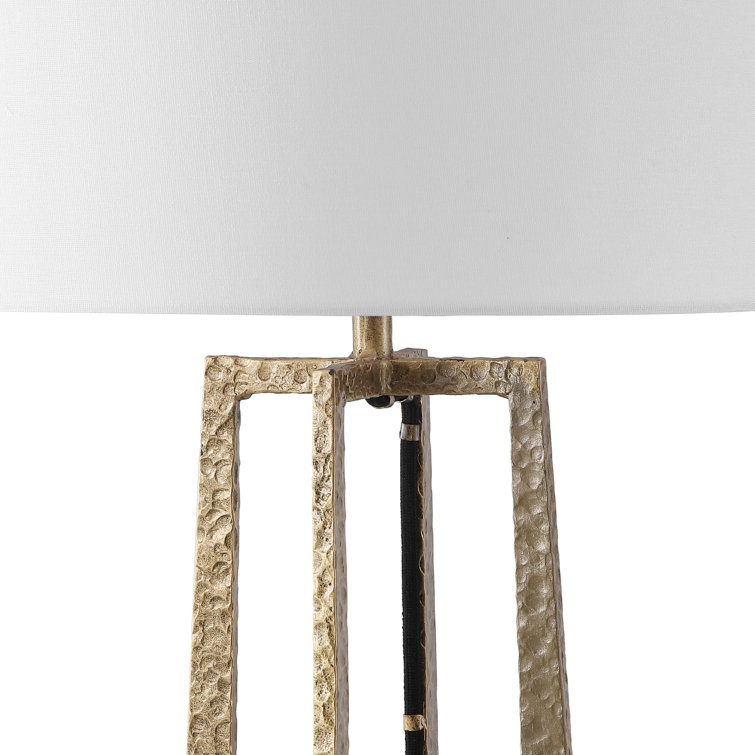 Antique Brass Adjustable Table Lamp with White Linen Shade