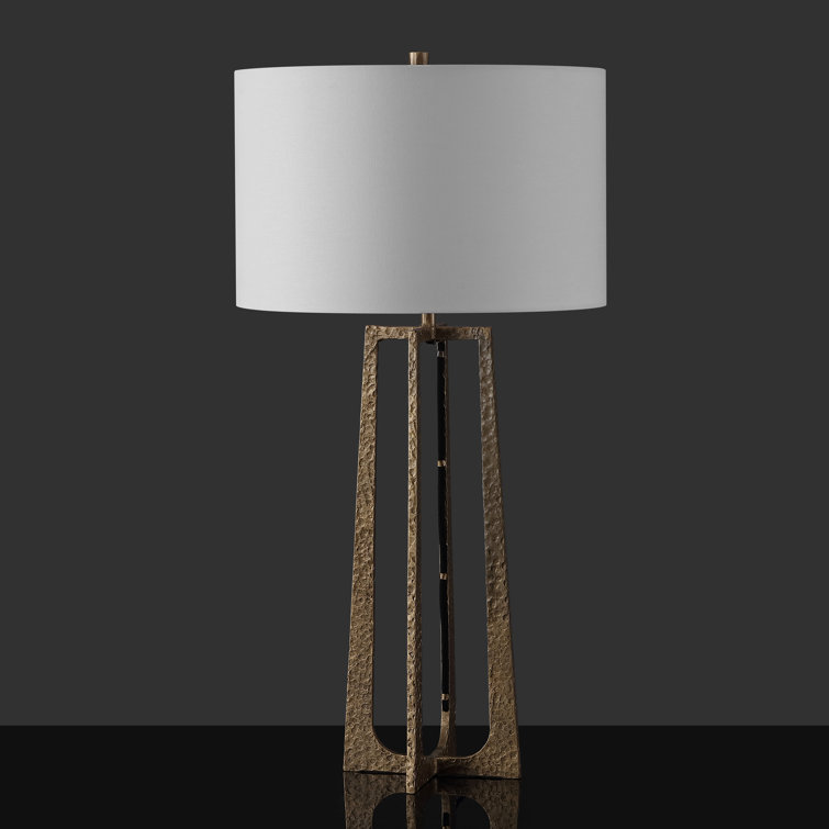 Antique Brass Adjustable Table Lamp with White Linen Shade