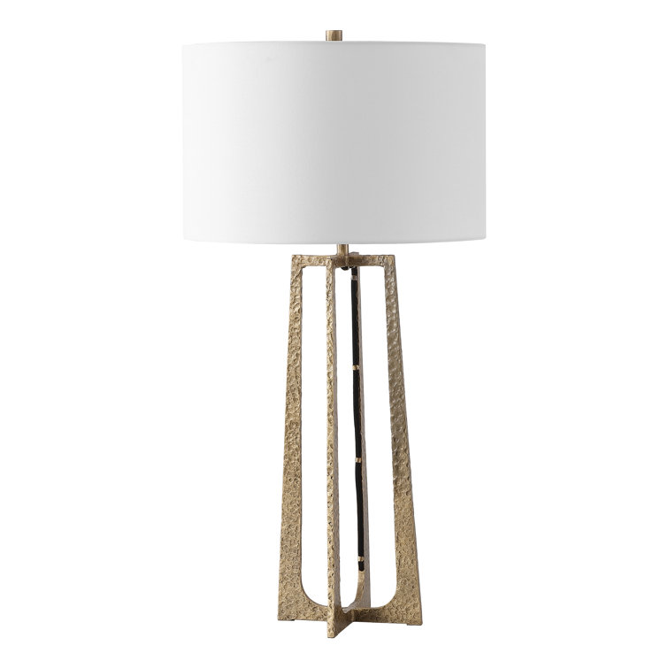 Antique Brass Adjustable Table Lamp with White Linen Shade