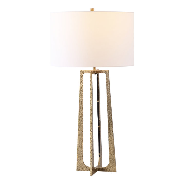 Antique Brass Adjustable Table Lamp with White Linen Shade