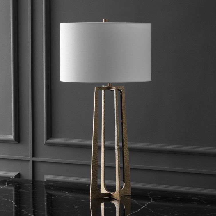 Antique Brass Adjustable Table Lamp with White Linen Shade