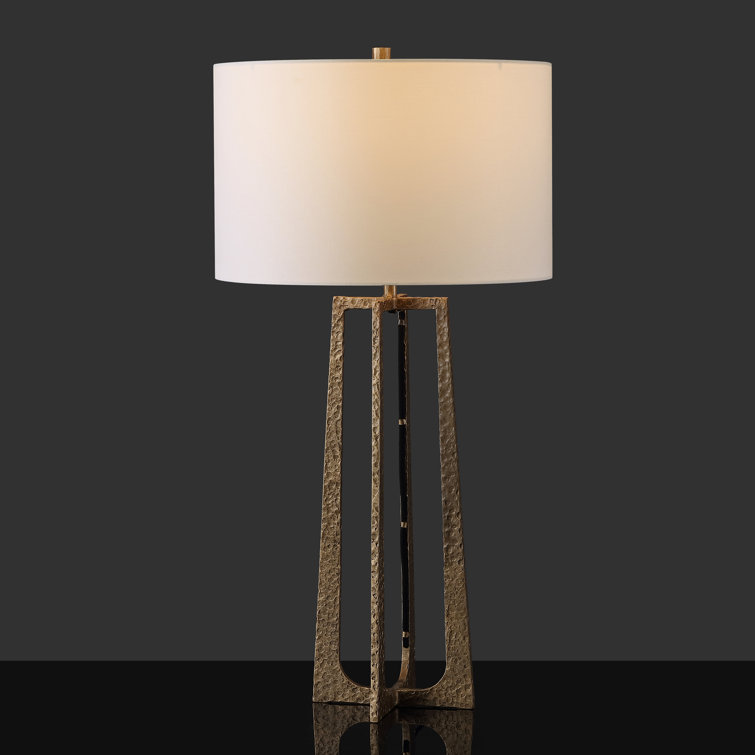 Antique Brass Adjustable Table Lamp with White Linen Shade