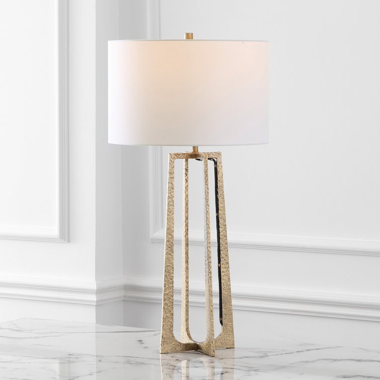 Antique Brass Adjustable Table Lamp with White Linen Shade