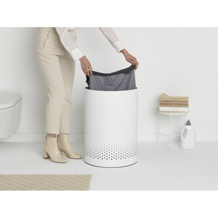 White Steel Dual Compartment Laundry Hamper with Lid
