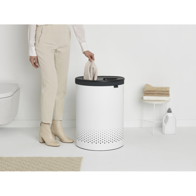 White Steel Dual Compartment Laundry Hamper with Lid