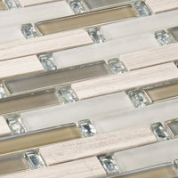 Saga Heroic Beige Glass and Marble Brick Joint Mosaic Tile