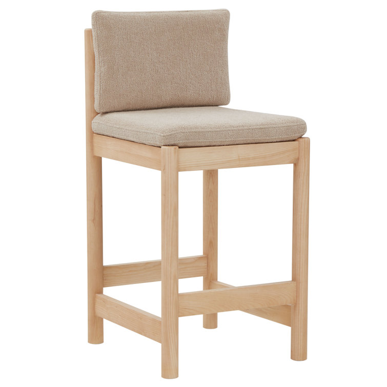 Oatmeal Boucle Upholstered Natural Wood Counter Stool