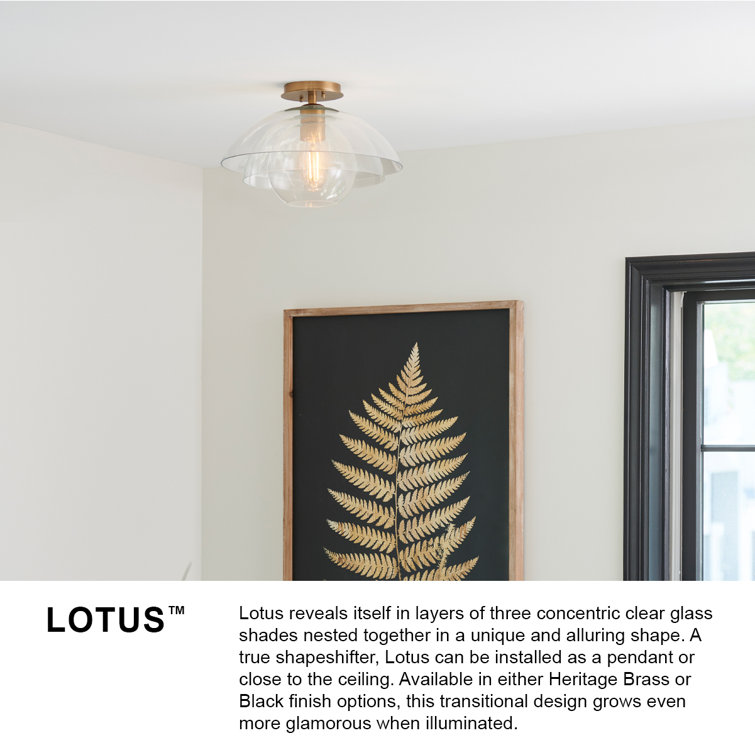Heritage Brass and Clear Glass Semi-Flush Mount Light