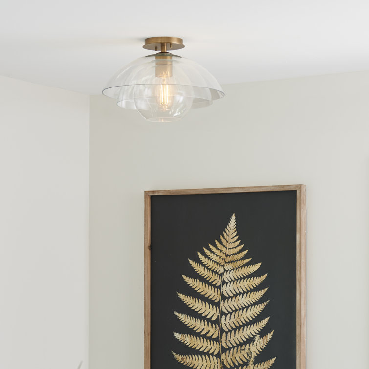 Heritage Brass and Clear Glass Semi-Flush Mount Light