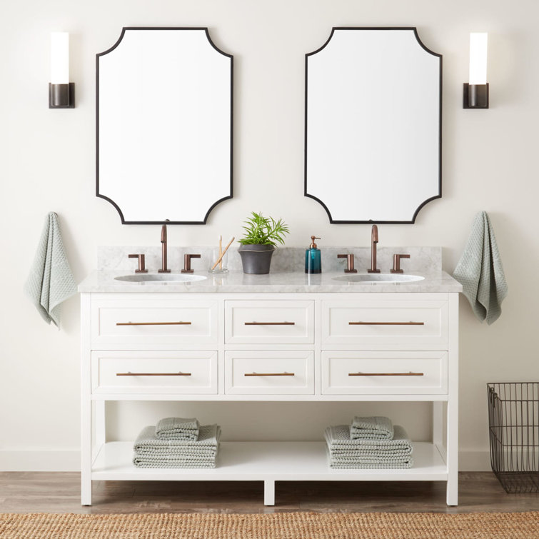 60" Midnight Navy Blue Mahogany Double Bathroom Vanity with Brass Pulls