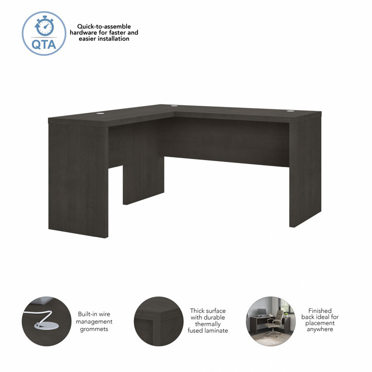 Gray Charcoal Maple L-Shaped Computer Desk with Filing Cabinet
