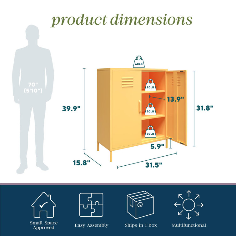Yellow Metal 2-Door Adjustable Shelf Locker Cabinet