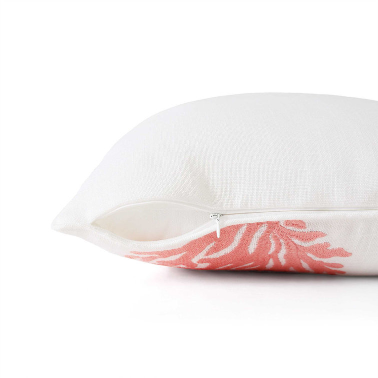 Coral Embroidered Square Coastal Throw Pillow
