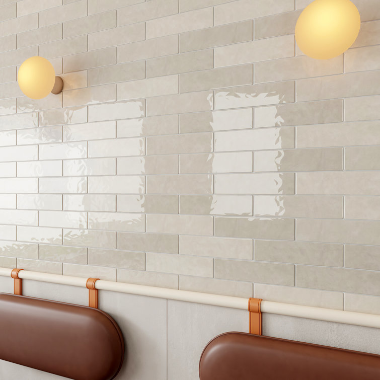 Beige Glossy Ceramic Subway Wall and Floor Tile 3" x 12"