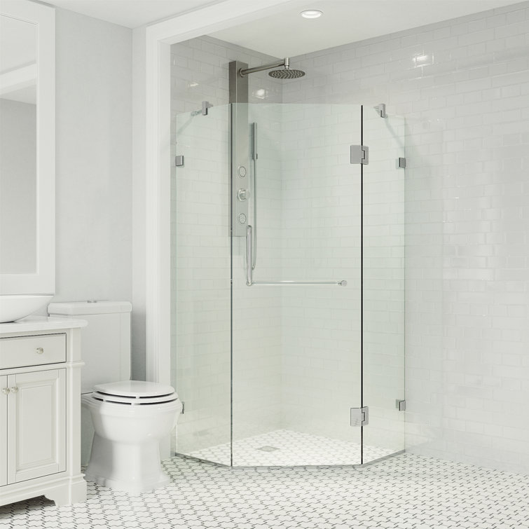 Piedmont Frameless Neo-Angle Shower Enclosure with Clear Glass and Brushed Nickel Hardware