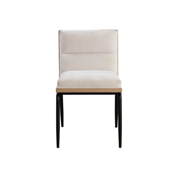 Black and Oak Wood Side Chair with Muslin Upholstery