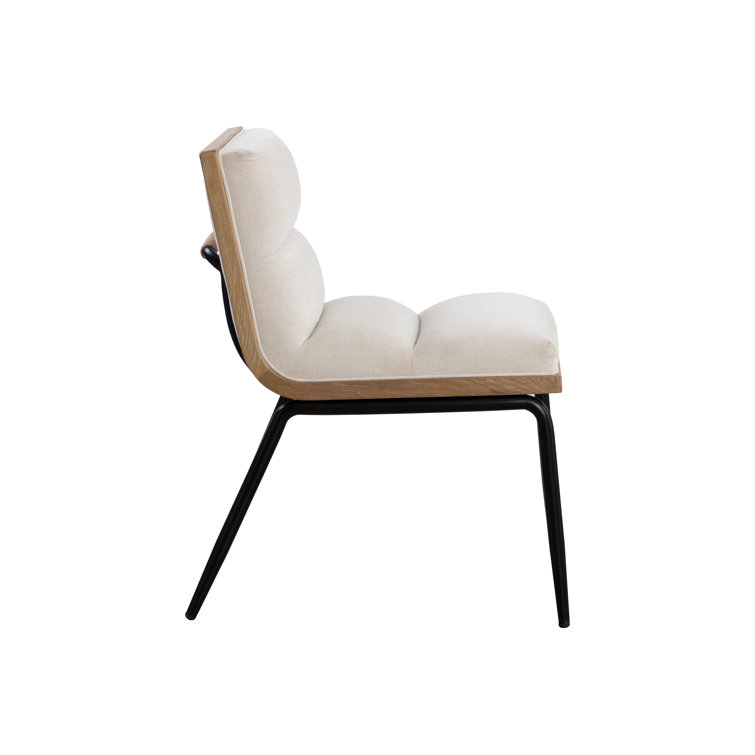 Black and Oak Wood Side Chair with Muslin Upholstery