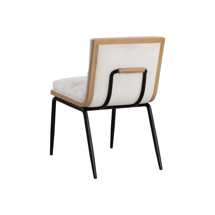Black and Oak Wood Side Chair with Muslin Upholstery