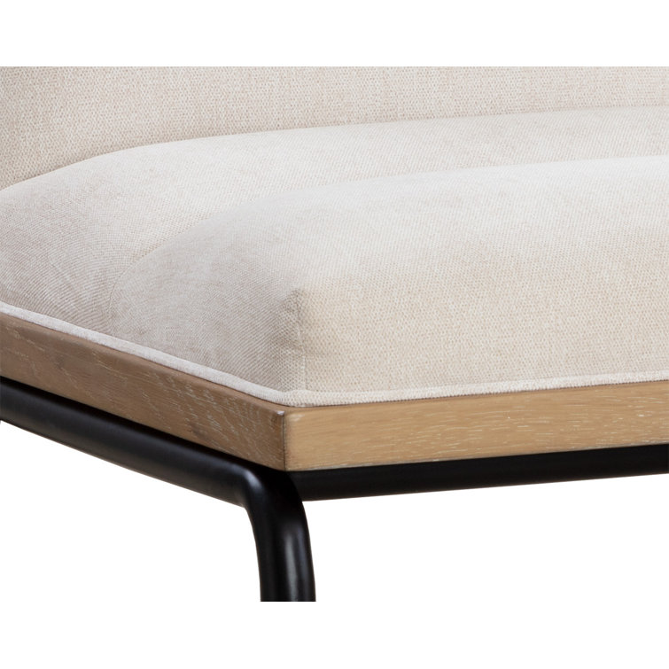 Black and Oak Wood Side Chair with Muslin Upholstery
