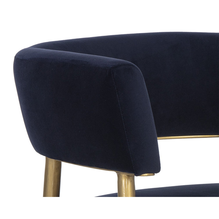 Abbington Navy Upholstered Arm Chair with Brass Legs