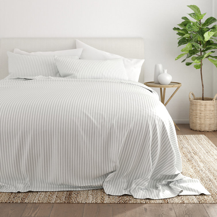 White Striped Microfiber Queen Sheet Set with Pillowcases