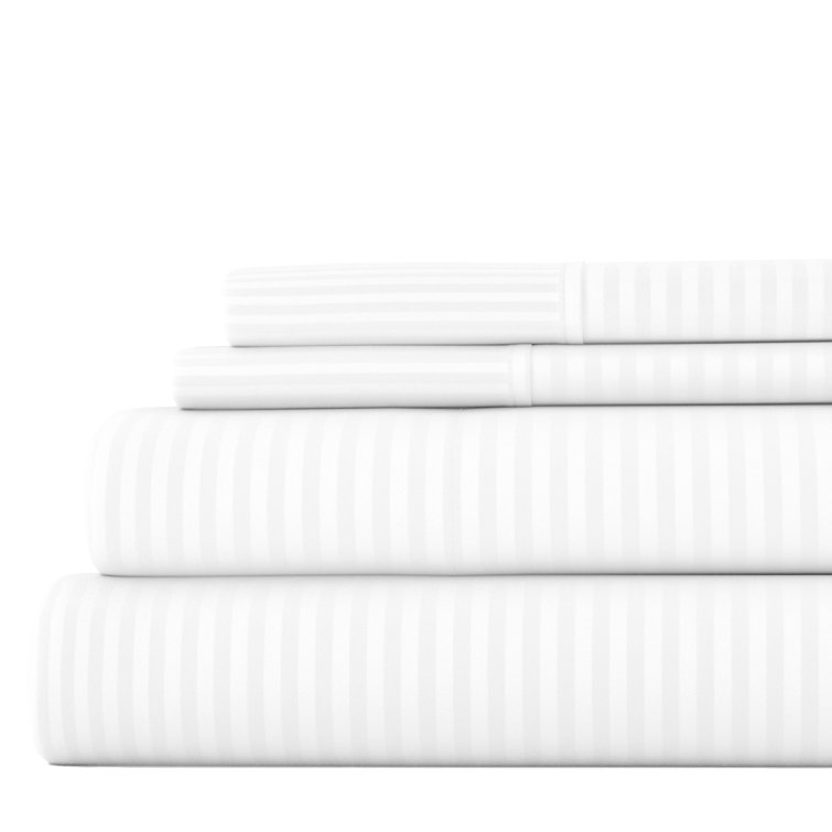 White Striped Microfiber Queen Sheet Set with Pillowcases