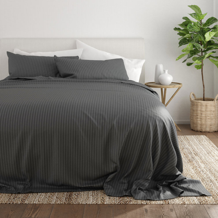 Gray Twin Striped Cotton Microfiber Kids Sheet Set