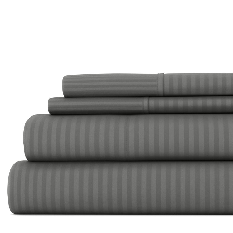 Gray Twin Striped Cotton Microfiber Kids Sheet Set