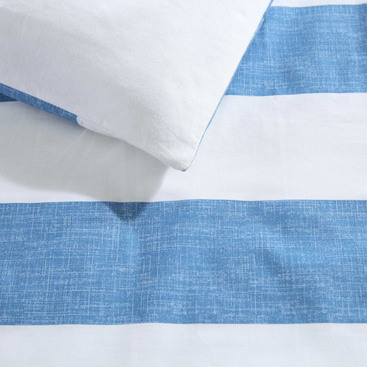 Blue and White Cotton Full Duvet Cover Set with Shams