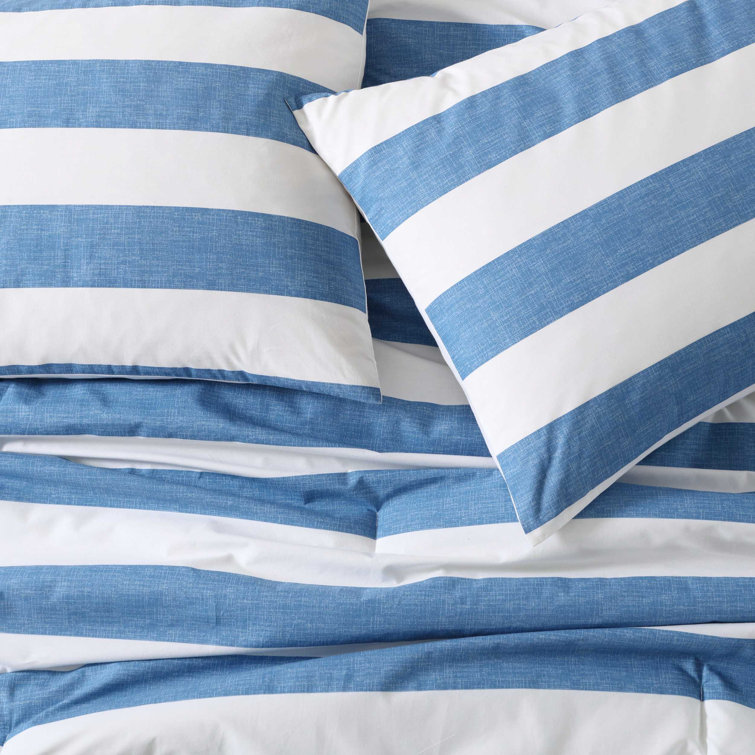 Blue and White Cotton Full Duvet Cover Set with Shams