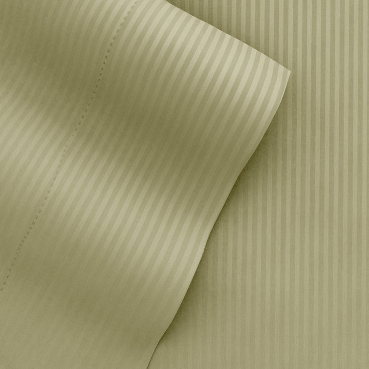 Sage Green Striped Queen Cotton Microfiber Sheet Set