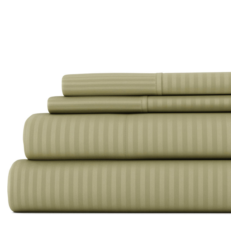 Sage Green Striped Queen Cotton Microfiber Sheet Set