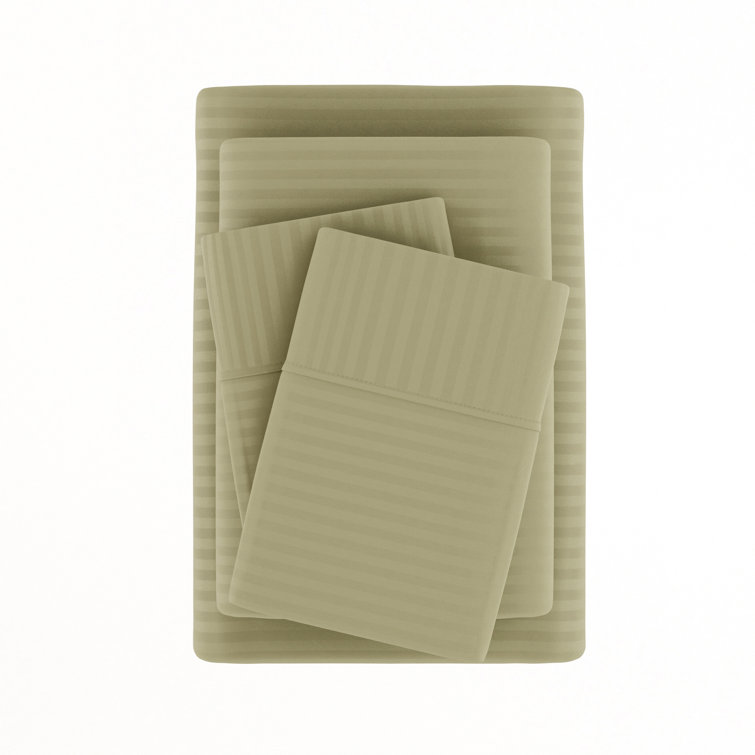 Sage Green Striped Queen Cotton Microfiber Sheet Set